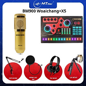 Combo sound card X5 + mic thu âm BM900 woaichang chuyên hát nhạc livestream tặng kèm full phụ kiện hát nhạc cực hay