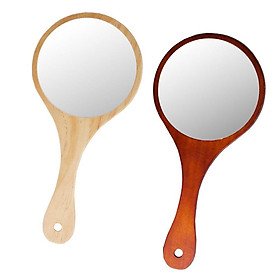 2Pcs Wooden Cosmetic Handheld Mirror for Beauty Make-up Shaving Tattoo