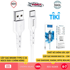 Mua Cáp Sạc Nhanh Type-C 3A Cho Samsung  Xiaomi  Huawei  Oppo  Realme ... Hoco DU01 Dây Sạc 15W  Giá Rẻ - Hàng CHÍNH HÃNG
