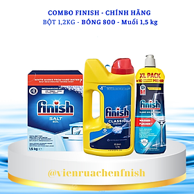 Combo rửa bát finish: nước làm bóng chai 1150ml, muối hộp 4kg, bột classic can 2,5kg - chính hãng.