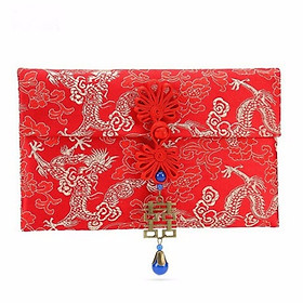 Bao lì xì vải gấm CHỮ HỶ cao cấp bao siêu to + tặng kèm 01 tệp giấy nhớ