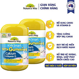 Combo 2 Hộp Kẹo Dẻo Canxi Cho Bé Nature’s Way Kids Smart Vita Gummies Calcium + Vitamin D 60 Viên