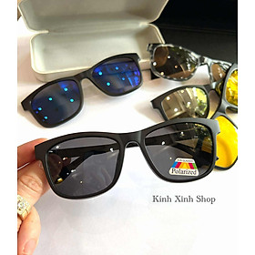 Kính cận râm, Kính mát, gọng kính Mắt vuông to nhiều tròng 6in1 cho nam nữ