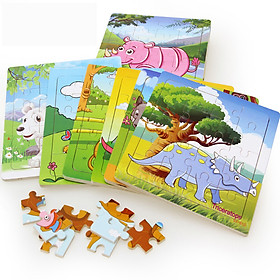 Combo 10 Tranh Ghép Gỗ Rèn Tư Duy Loại 20 Mảnh Ghép - Bộ KHỦNG LONG + Thú Rừng