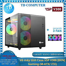 Mua Vỏ máy tính Case VSP V300  ĐEN  sẵn 3 Fan LED ARGB Gaming Kính cường lực (M-ATX/ ITX) - Hàng chính hãng VSP phân phối