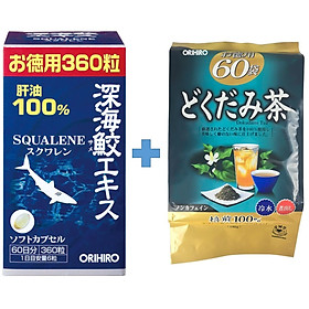 Combo Dầu gan cá mập sụn vi cá mập Orihiro Squalene và Trà diếp cá thải độc Dokudami Orihiro Nhật Bản