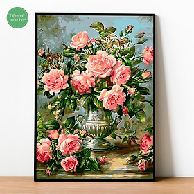 Tranh số hóa - Bình hoa hồng đã căng khung 40x50cm 23 màu