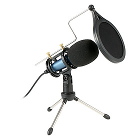 Condenser Microphone with 3.5mm Cable Noise Reduction/Tripod Stand/Pop Filter/Support Outputting to Earphone/Multiple