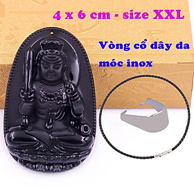 Mặt Phật Bất động minh vương đá thạch anh đen 6 cm kèm vòng cổ dây da đen - mặt dây chuyền size lớn - XXL, Mặt Phật bản mệnh
