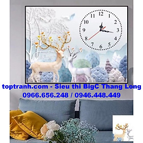 Mua Tranh thêu chữ thập đồng hồ 3D hươi nai tài lộc LV3361 chưa thêu
