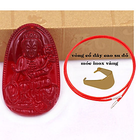 Mặt Phật Phổ hiền pha lê đỏ 3.6 cm kèm móc và vòng cổ dây cao su đỏ, Mặt Phật bản mệ