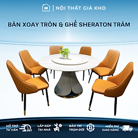 Mua Bộ bàn ăn tròn mâm xoay 2 mặt đá ceramic kết hợp ghế Sheraton trám