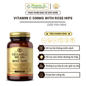 Viên Uống Bổ Sung Vitamin C, Tăng Đề Kháng, Chống Oxy Hóa với Dầu Tầm Xuân Solgar Vitamin C 500mg With Rose Hips (Hộp 100 Viên)