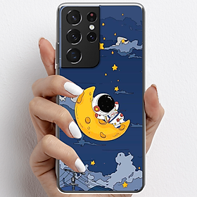 Ốp lưng cho Samsung Galaxy S21 Ultra nhựa TPU mẫu Phi hành gia trăng vàng