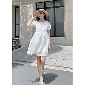 YU CHERRY | Đầm cổ yếm nữ thêu họa tiết đám mây, tay phồng, Momo Yem Dress YD159