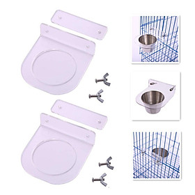 2x Bird Feeding Cup Food Dish Cage Clamp Cat Coop Feeder Basin Bracket Stand