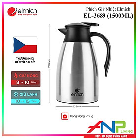 Mua Bình Giữ Nhiệt 3 lớp  Inox 304 Tráng bạc Elmich EL-3689 (Dung tích 1500ml) / EL-3690 (Dung tích 2000ml) - Hàng Chính Hãng
