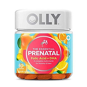 OLLY The Essential Prenatal Gummy Multivitamin, 30 Day Supply (60 Gummies), Sweet Citrus, Folic Acid, Vitamin D, Omega 3 DHA, Chewable Supplement