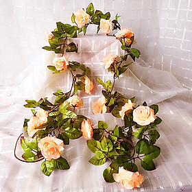 Hoa giả, dây hoa hồng leo trang trí nhà cửa, quán cà phê đẹp (tặng 05 dây thít nhựa xanh)