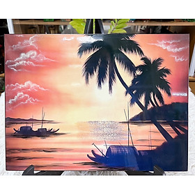 Mua Tranh sơn mài đồng quê vẽ màu  cẩn trứng đẹp Thanh Bình Lê  hàng xuất khẩu 30x40 cm