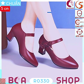 Giày cao gót nữ 5p RO330 ROSATA tại BCASHOP màu đỏ, mũi tròn, quai keo gai và có đính nơ nhã nhặn, thanh lịch
