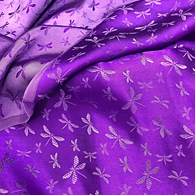 Vải Lụa Tơ Tằm hoa văn chuồn chuồn màu tím may áo dài, mềm#mượt#mịn, dệt thủ công, khổ vải 90cm