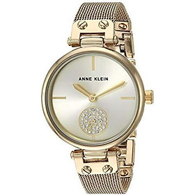 Anne Klein Women's AK/3001GPBL Swarovski Crystal Accented Gold-Tone and Blue Mesh Bracelet Watch