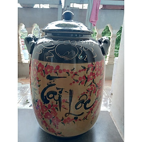 Mua Hũ đựng gạo vẽ phong cảnh gốm sứ Bát Tràng loại 15L ( 10Kg gạo)