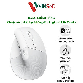 Chuột công thái học không dây Logitech Lift Vertical - Bluetooth|USB Logi Bolt, Silent giảm ồn, 4 nút tùy chỉnh, tương thích với Windows/macOS/iPad/PC - Hàng chính hãng