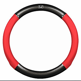 Bọc vô lăng TTAUTO cho xe ô tô chất liệu da vân carbon cao cấp có logo HONDA (Đen Đỏ)