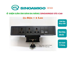 Ổ điện gắn bàn Sinoamigo STS-C60 nhập chính hãng (3 ổ điện đa năng, 2 ổ RJ45 Cat6)