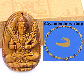 Mặt Phật Hư không tạng đá mắt hổ kèm dây chuyền inox vàng + móc inox vàng, mặt dây chuyền Phật bản mệnh, vòng cổ mặt Phật