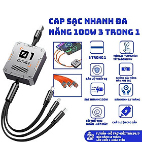 Cáp Sạc Nhanh 6A 3-Trong-1 Vinetteam Có Cuộn Dây Chống Rối