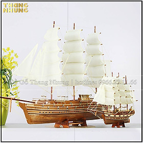 Mô hình thuyền buồm phong thủy gỗ tràm buồm vải france 2_FV100
