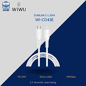 Cáp sạc nhanh hàng chính hãng WiWU Starlink C to L Wi-C043E: Bọc silicon, đầu chống uốn gập, bền bỉ