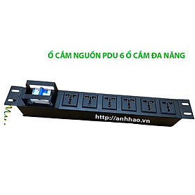 Ổ cắm nguồn, thanh nguồn PDU 6 ổ cắm 3 chấu đa năng dùng lắp ngang cho tủ rack