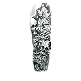 2PCS Waterproof Temporary Tattoo Sticker Full Arm Large Skull Old School Tatoo Stickers Flash Fake Tattoos for Men Women