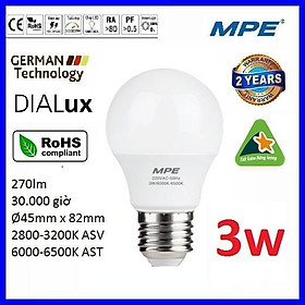 Mua Bóng led bulb 3W cao cấp MPE LBD-3 ( tiêu chuẩn Châu Âu ). Chất liệu nhựa PC cao cấp chống va đập chịu nhiệt và truyền dẫn ánh sáng tốt