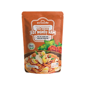 Phở konjac Xốt nghêu nấm-Phở tươi thượng hạng Exnoodle, ít calorie,giàu xơ,không chất bảo quản, sd trực tiếp (gói 350g)