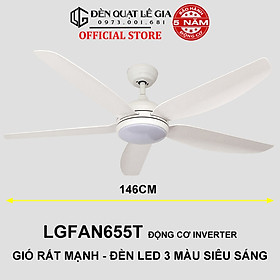 Quạt Trần Đèn Gió Mạnh LÊ GIA LGFAN655D - Chiều Cao 37cm - Sải Cánh 146cm - Bảo Hành 5 Năm