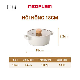 [Hàng chính hãng] Nồi cỡ nhỏ Neoflam Fika 18cm, dung tích 1.5L, trọng lượng 1kg. Made in Korea, Hàng có sẵn giao ngay