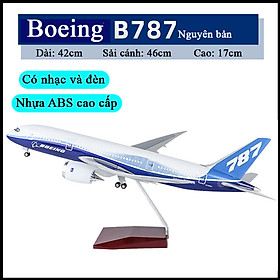 Hình ảnh Mô hình máy bay Boeing 787 bằng hợp kim cao cấp có đèn led, nhạc và bánh xe dài 42cm kèm chân đỡ