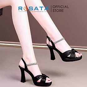 Giày sandal cao gót nữ ROSATA RO504 mũi tròn quai mảnh kim tuyến cao 9cm xuất xứ Việt Nam - Đen