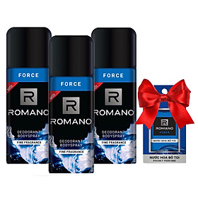 Bộ 3 chai xịt khử mùi  Romano Force 150ml +Tặng kèm nước hoa bỏ túi Romano 18ml(Màu ngẫu nhiên)