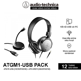 Bộ đôi tai nghe nhạc ATH-250M + Mic ATGM kết nối USB-A Audio Technica ATGM1 USB Pack - Hàng Chính Hãng
