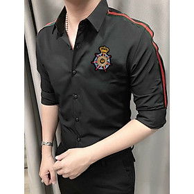 Sơ mi nam đen viền vai họa tiết vương niệm thời trang