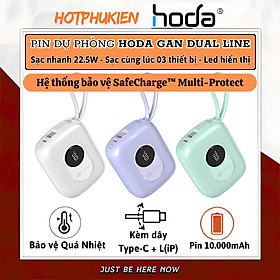 Mua Pin sạc dự phòng sạc nhanh PD 22.5W 10.000mAh SafeCharge Multi-Protect Hoda Sạc 3 Thiết Bị  Tích Hợp Cáp Type-C & L(iP) Sạc 3 Thiết Bị  8 lớp bảo vệ an toàn – sạc mát  không hại pin - Hàng nhập khẩu