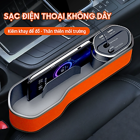 Sạc điện thoại không dây trên xe hơi kiêm Khay để đồ khe ghế ô tô đa năng- K1701