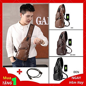 túi đeo chéo tui deo cheo Nam Cổng USB Sặc Điện Thoại Da PU Cao Cấp 