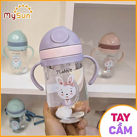 Bình đựng nước nhựa cho bé trai gái 400ml mẫu giáo, cấp 1 lớp 1 2 3 mang đi học  có ống hút tay cầm đẹp xịn MySun